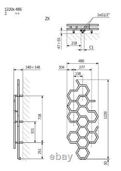 1220x486mm Terma Hex Designer Radiator Vertical Matt Copper Single Panel