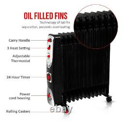 13 Fin 3kw Portable Electric Oil Filled Radiator Heater 3000w Home Office 3 Heat