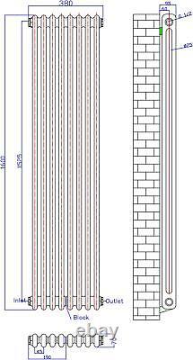 1600x380mm Double Bar Traditional Colosseum Radiator White Vertical Column