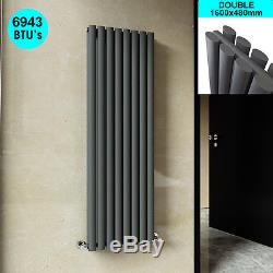 1600x480mm Double Oval Panel Radiator Vertical Anthracite Central Heating UK