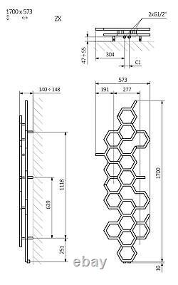 1700 x 573mm Terma Hex Designer Radiator Vertical Copper Single Panel