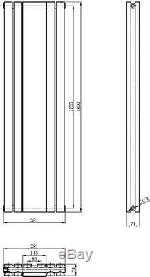 1800 x 381 White Vertical Double Panel Column With Mirror Designer Radiator Rad
