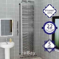 1800 x 600mm Curved Bathroom Heated Towel Rail Radiator Chrome Central Heating