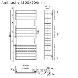 500mm x 1200 Anthracite Designer Flat Panel Heated Bathroom Towel Rail Radiator