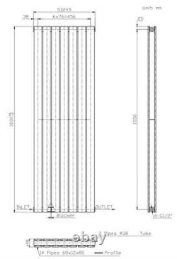 Anthracite Designer Radiator Vertical Flat Panel Double Panel Rad 1600x532mm