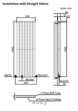 Anthracite Designer Radiator Vertical Flat Panel Double Panel Rad 1600x532mm