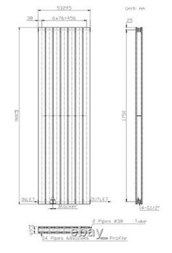 Anthracite Designer Radiator Vertical Flat Panel Double Panel Rad 1800x532mm