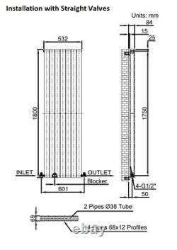 Anthracite Designer Radiator Vertical Flat Panel Double Panel Rad 1800x532mm