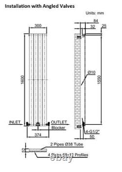 Anthracite Designer Radiator Vertical Flat Panel Single Panel Rad 1600x300mm