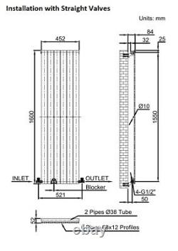 Anthracite Designer Radiator Vertical Flat Panel Single Panel Rad 1600x452mm
