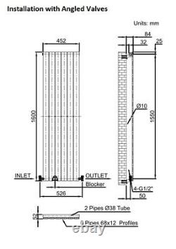 Anthracite Designer Radiator Vertical Flat Panel Single Panel Rad 1600x452mm