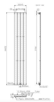 Anthracite Designer Radiator Vertical Flat Panel Single Panel Rad 1800x300mm