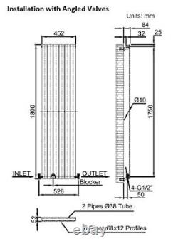 Anthracite Designer Radiator Vertical Flat Panel Single Panel Rad 1800x452mm