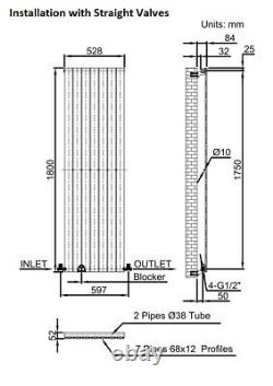 Anthracite Designer Radiator Vertical Flat Panel Single Panel Rad 1800x528mm
