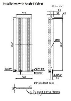 Anthracite Designer Radiator Vertical Flat Panel Single Panel Rad 1800x528mm