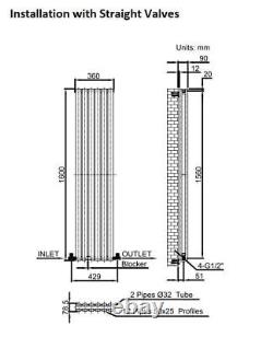 Anthracite Designer Radiator Vertical Oval Column Double Panel Rad 1600x360mm