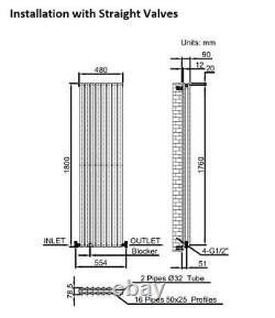 Anthracite Designer Radiator Vertical Oval Column Double Panel Rad 1800x480mm