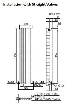 Anthracite Designer Radiator Vertical Oval Column Single Panel Rad 1600x360mm