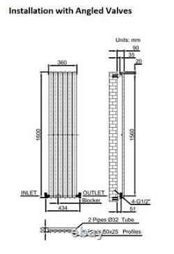 Anthracite Designer Radiator Vertical Oval Column Single Panel Rad 1600x360mm