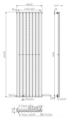 Anthracite Designer Radiator Vertical Oval Column Single Panel Rad 1600x480mm