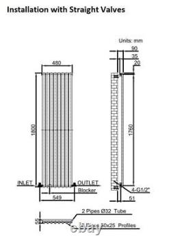 Anthracite Designer Radiator Vertical Oval Column Single Panel Rad 1800x480mm