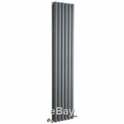 Anthracite Oval Column Vertical Designer Radiator 1600 x 354mm Double Panel