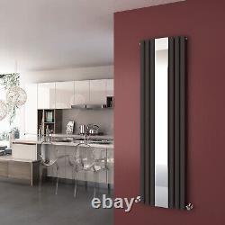 Anthracite Vertical Radiator With Mirror Oval Column Tall Upright Rad 1800x499mm
