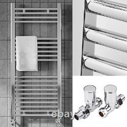 Bathroom Heated Towel Rail Chrome Straight Radiator Ladder Warmer & Valve Set
