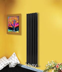 Black 1600x354mm Double Oval Column Panel Radiator Vertical Central Heating