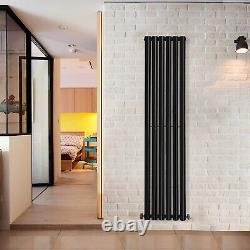 Black 1600x354mm Double Oval Column Panel Radiator Vertical Central Heating