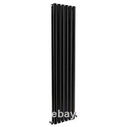 Black 1600x354mm Double Oval Column Panel Radiator Vertical Central Heating