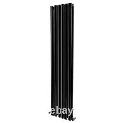 Black 1600x354mm Double Oval Column Panel Radiator Vertical Central Heating