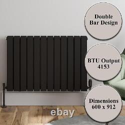 Black Designer Radiator Horizontal Flat Double Panel Rad 600x912mm Steel Modern