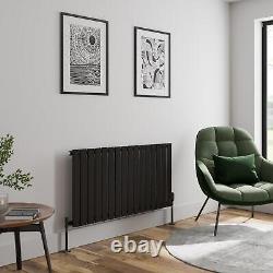 Black Designer Radiator Horizontal Flat Single Panel Rad 600x1212mm Steel Modern