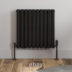 Black Designer Radiator Horizontal Oval Double Panel Rad 600x600mm Steel Modern