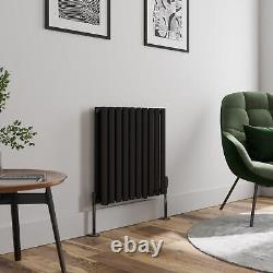 Black Designer Radiator Horizontal Oval Double Panel Rad 600x600mm Steel Modern