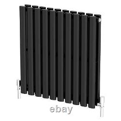 Black Designer Radiator Horizontal Oval Double Panel Rad 600x600mm Steel Modern