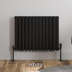 Black Designer Radiator Horizontal Oval Double Panel Rad 600x780mm Steel Modern