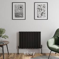 Black Designer Radiator Horizontal Oval Double Panel Rad 600x780mm Steel Modern