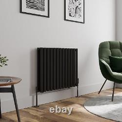 Black Designer Radiator Horizontal Oval Double Panel Rad 600x780mm Steel Modern