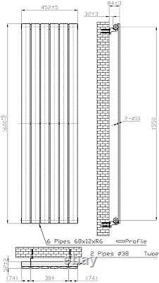 Black Designer Radiator Vertical Flat Single Panel Rad 1600x452mm Steel Modern