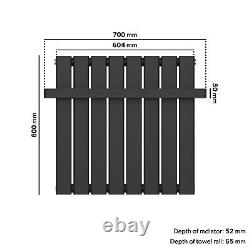 Black Horizontal Single Panel Radiator with Heated Towel Bar 600 x 604m MOJMB600