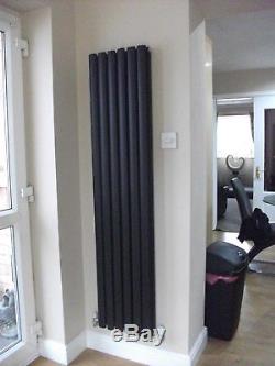 Black Vertical Oval Column Designer Double Radiator 1600 x 354 Central Heating