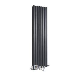 Black Vertical Oval Column Designer Double Radiator 1600 x 472 Central Heating