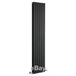 Black Vertical Oval Column Double Designer Radiator 1600x354mm Central Heating