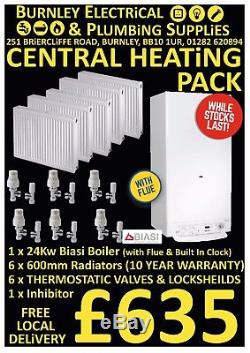 Complete Central Heating Boiler Pack Biasi 24kw Boiler Radiators TRV Lockshields