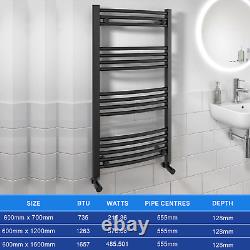 Curved Black Towel Rail Heated Ladder Modern Bathroom Radiator Rad 6 Sizes