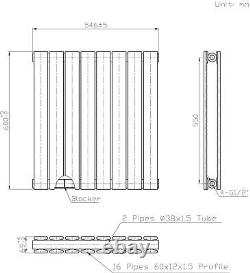 Designer Heating Radiator Flat Panel DOUBLE Horizontal Matt Black 8Bars 600x546