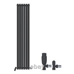 Designer Radiator Vertical Double Valves Oval Panel Anthracite Grey 1800x360mm