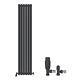 Designer Radiator Vertical Double Valves Oval Panel Anthracite Grey 1800x360mm